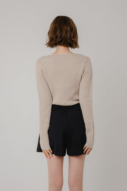 Textured Boat-Neck Knit Top