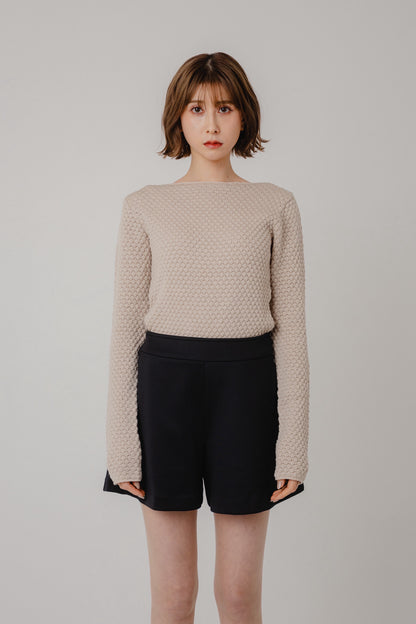 Textured Boat-Neck Knit Top