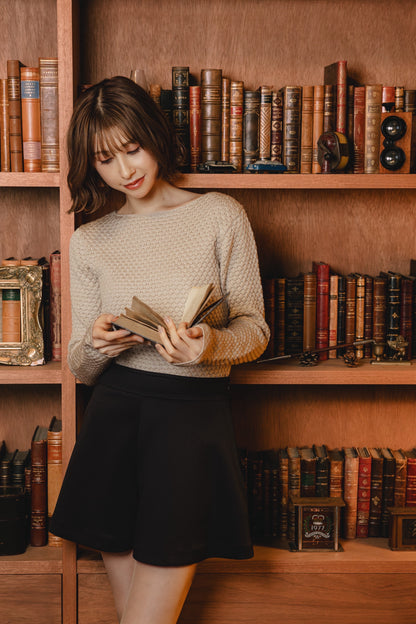 Textured Boat-Neck Knit Top