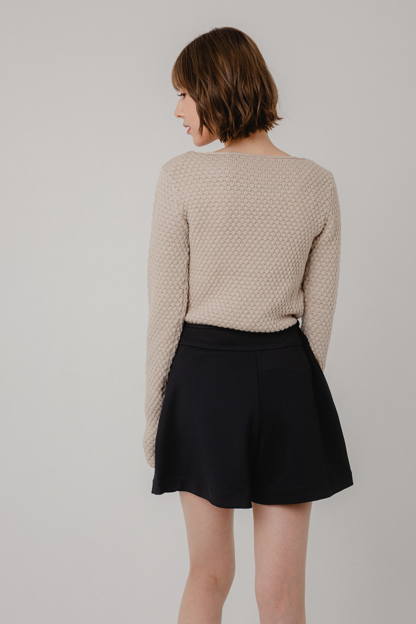 Textured Boat-Neck Knit Top