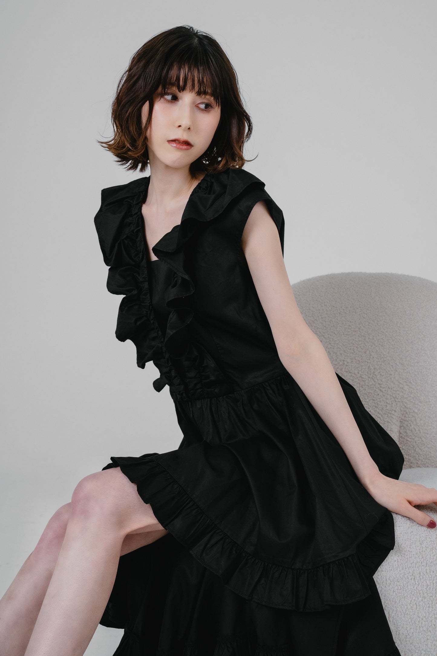 asymmetrical frill dress